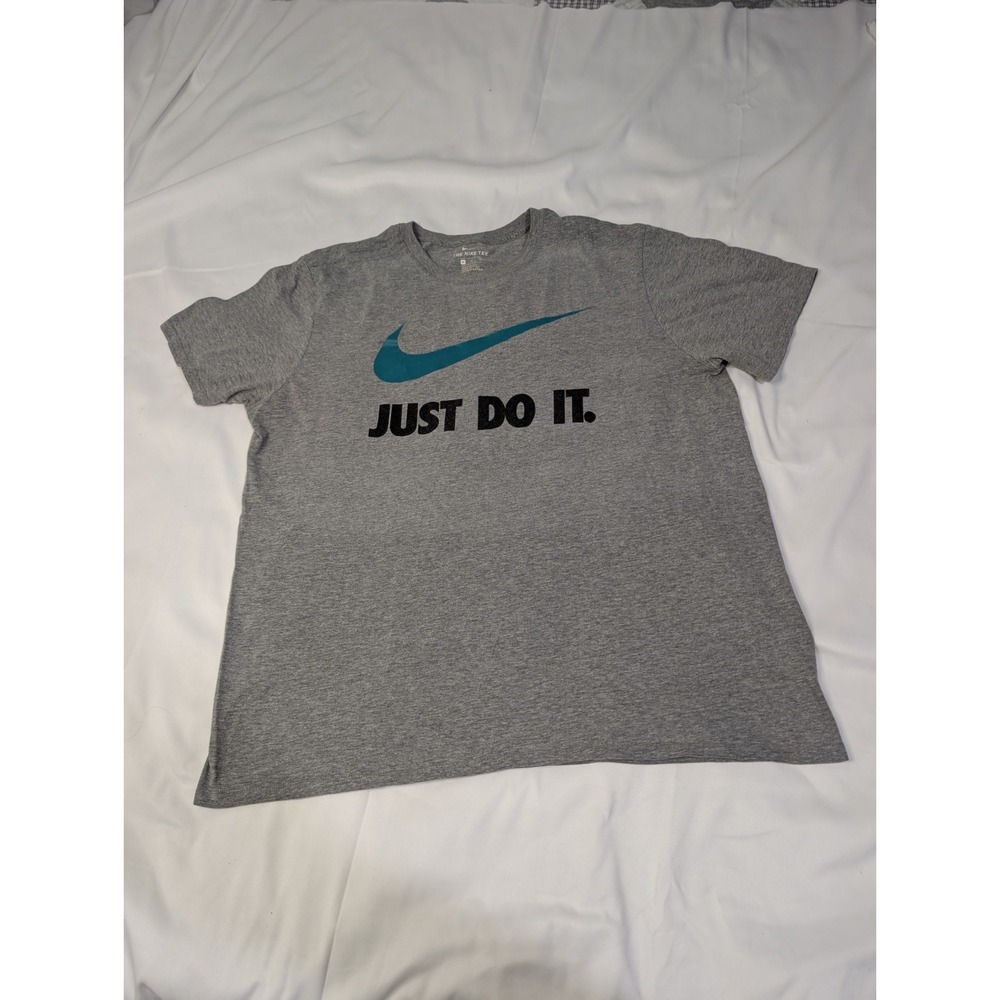 Nike Just Do It T Shirt Mens XL Gray Teal Swoosh Logo Graphic Tee 575418-063